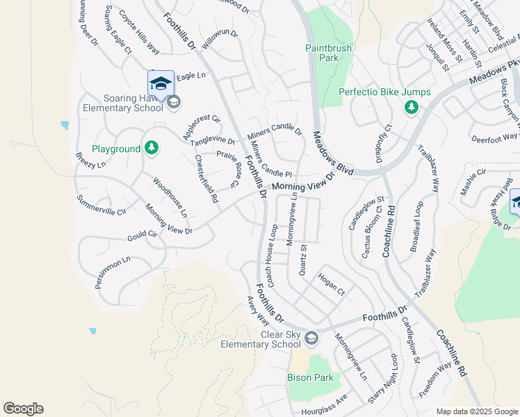 map of restaurants, bars, coffee shops, grocery stores, and more near 2394 Robindale Way in Castle Rock