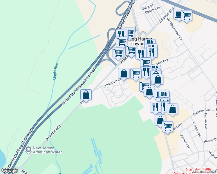 map of restaurants, bars, coffee shops, grocery stores, and more near 347 Heather Croft in Egg Harbor Township