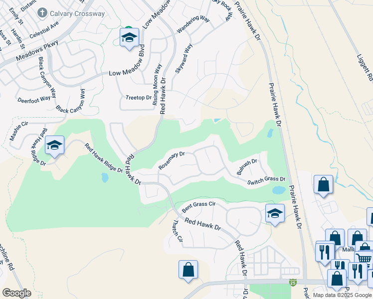 map of restaurants, bars, coffee shops, grocery stores, and more near 1626 Rosemary Drive in Castle Rock