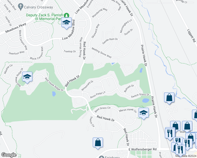 map of restaurants, bars, coffee shops, grocery stores, and more near 1589 Rosemary Drive in Castle Rock