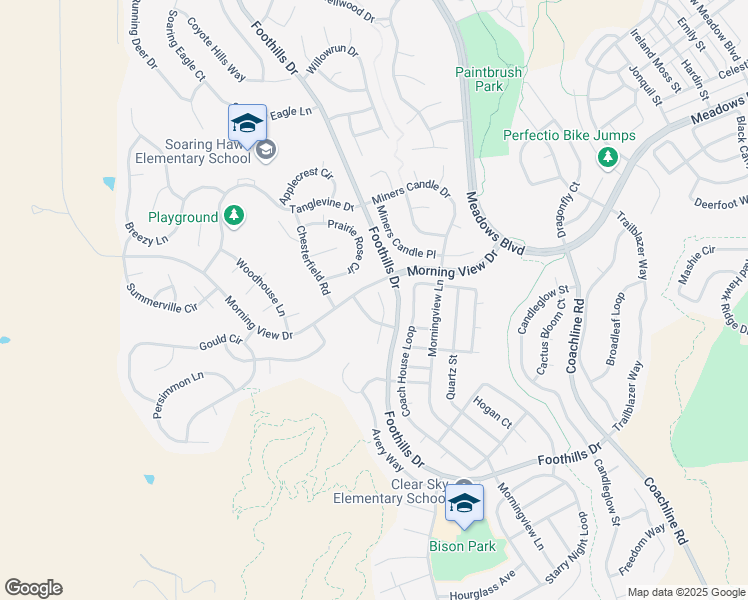 map of restaurants, bars, coffee shops, grocery stores, and more near 2433 Robindale Way in Castle Rock