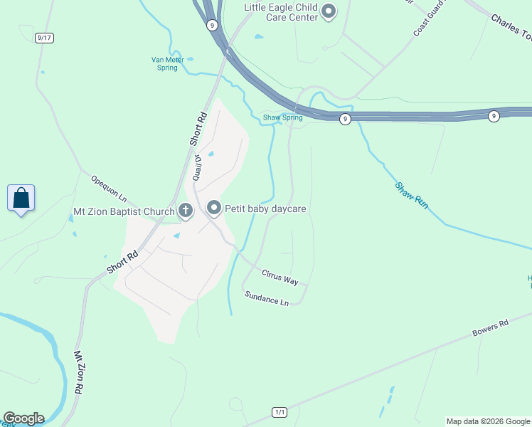 map of restaurants, bars, coffee shops, grocery stores, and more near 163 Stratus Drive in Kearneysville