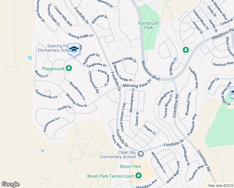 map of restaurants, bars, coffee shops, grocery stores, and more near 2354 Robindale Way in Castle Rock