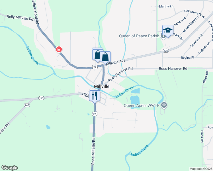 map of restaurants, bars, coffee shops, grocery stores, and more near 2906 Ross Hanover Road in Hamilton