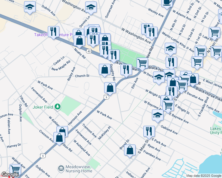 map of restaurants, bars, coffee shops, grocery stores, and more near 505 Doughty Road in Pleasantville