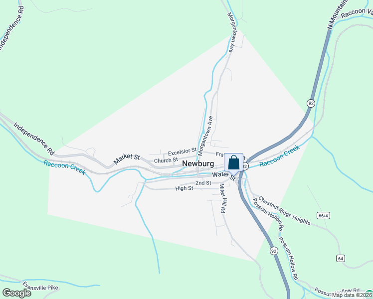 map of restaurants, bars, coffee shops, grocery stores, and more near 62 Excelsior Street in Newburg