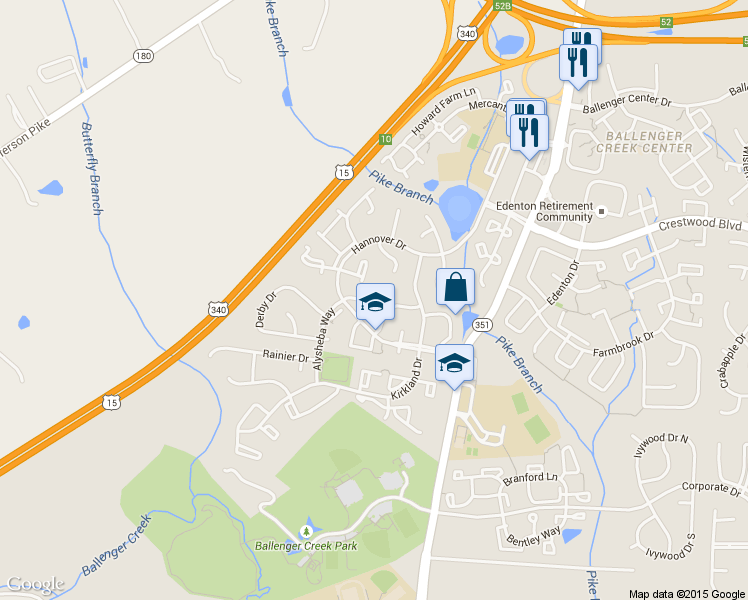 map of restaurants, bars, coffee shops, grocery stores, and more near 6217 Hastings Court in Frederick