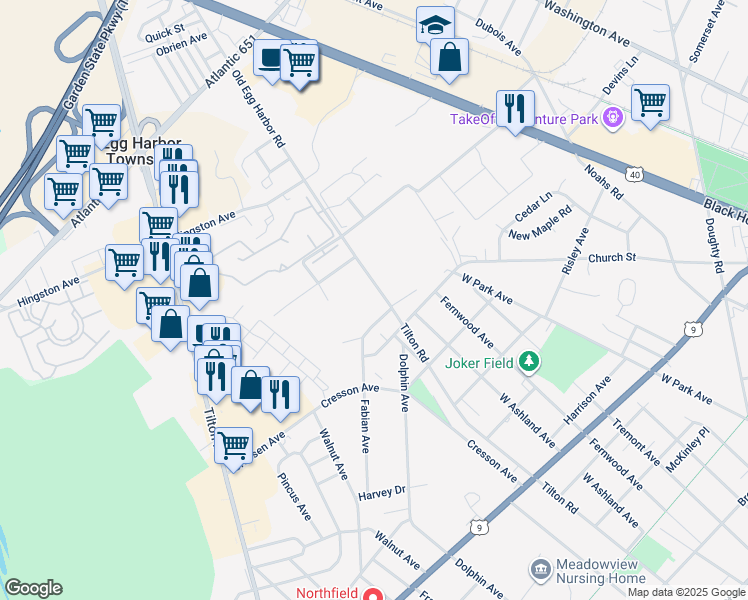 map of restaurants, bars, coffee shops, grocery stores, and more near 6857 Old Egg Harbor Road in Egg Harbor Township