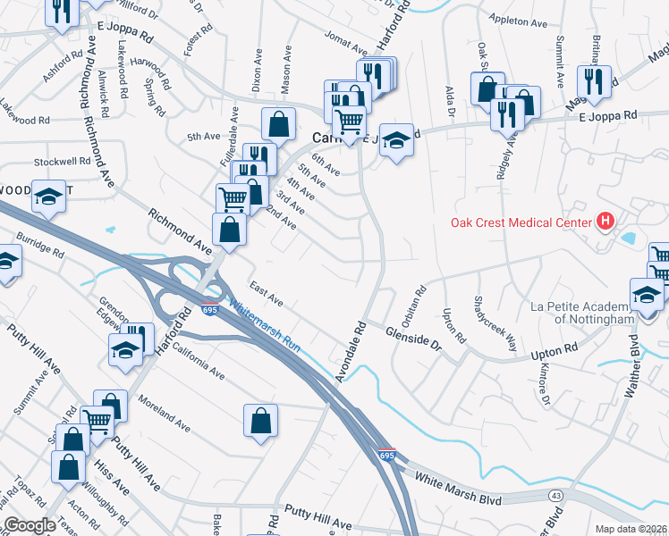 map of restaurants, bars, coffee shops, grocery stores, and more near 3010 1st Avenue in Parkville