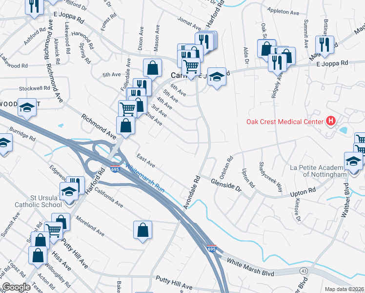 map of restaurants, bars, coffee shops, grocery stores, and more near 3010 1st Avenue in Parkville