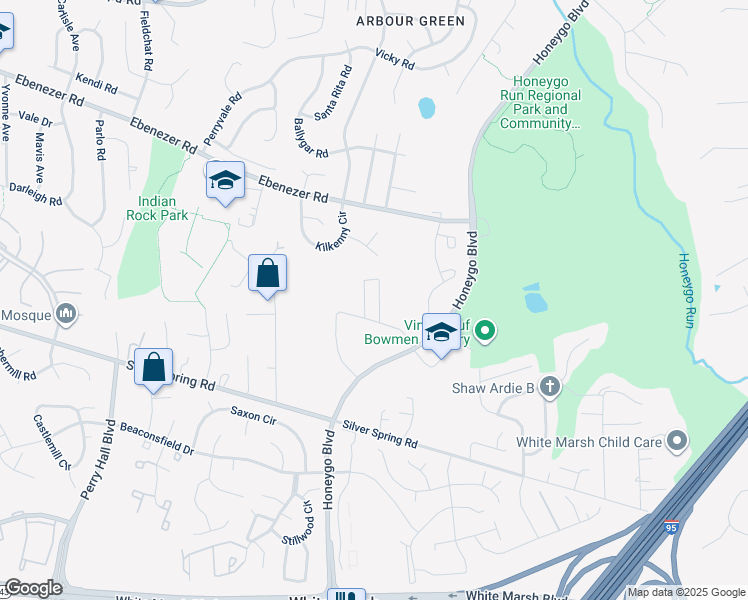 map of restaurants, bars, coffee shops, grocery stores, and more near 4816 Grandiflora Circle in Perry Hall