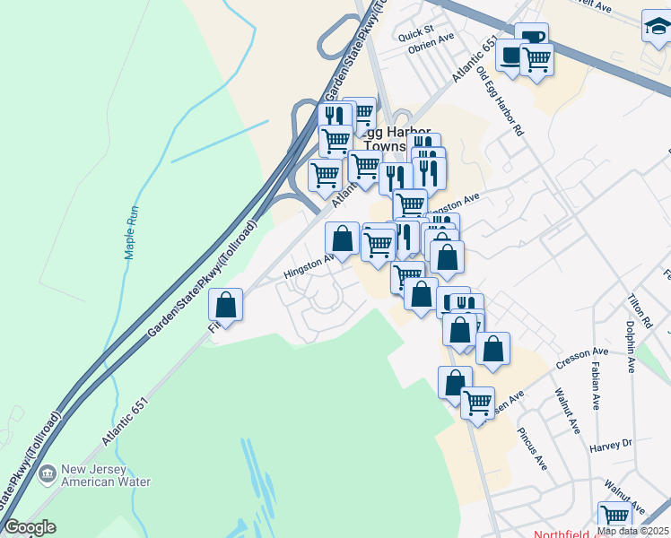 map of restaurants, bars, coffee shops, grocery stores, and more near 34 Heather Croft in Egg Harbor Township