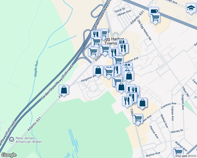 map of restaurants, bars, coffee shops, grocery stores, and more near 34 Heather Croft in Egg Harbor Township