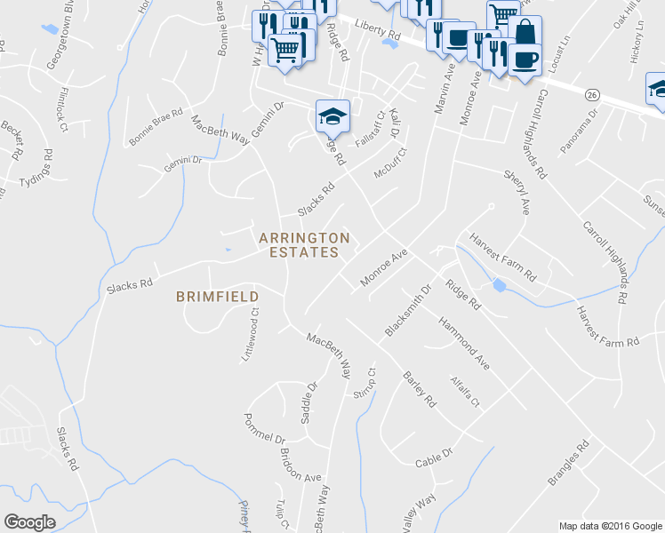 map of restaurants, bars, coffee shops, grocery stores, and more near 1810 Tabetha Dr in Sykesville