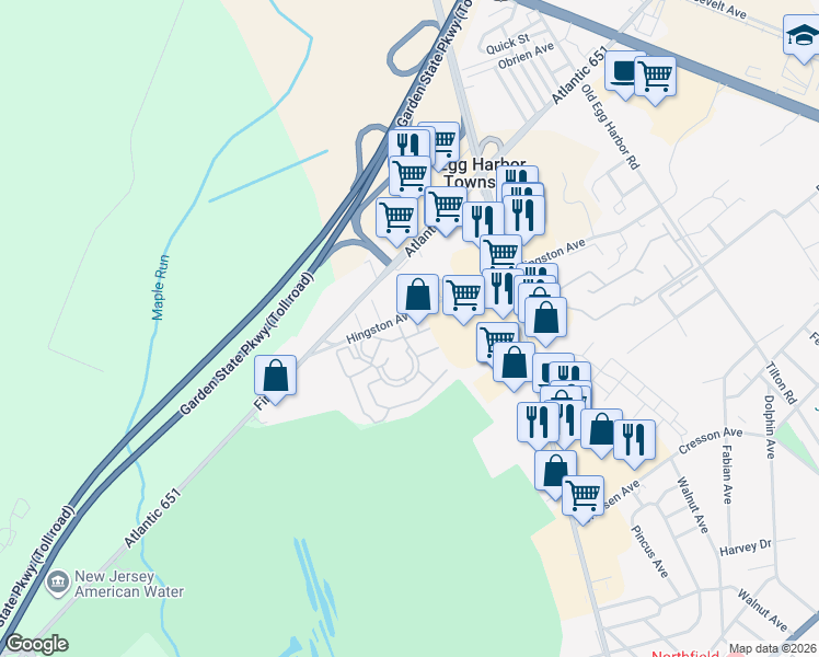 map of restaurants, bars, coffee shops, grocery stores, and more near 34 Heather Croft in Egg Harbor Township