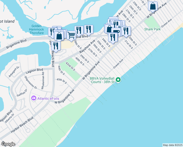 map of restaurants, bars, coffee shops, grocery stores, and more near in Brigantine