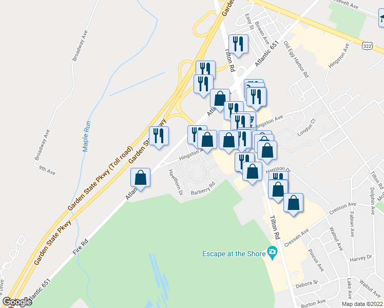 map of restaurants, bars, coffee shops, grocery stores, and more near 3158 Hingston Avenue in Egg Harbor Township