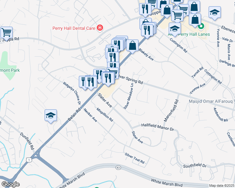 map of restaurants, bars, coffee shops, grocery stores, and more near 8605 Hickory Thicket Place in Nottingham