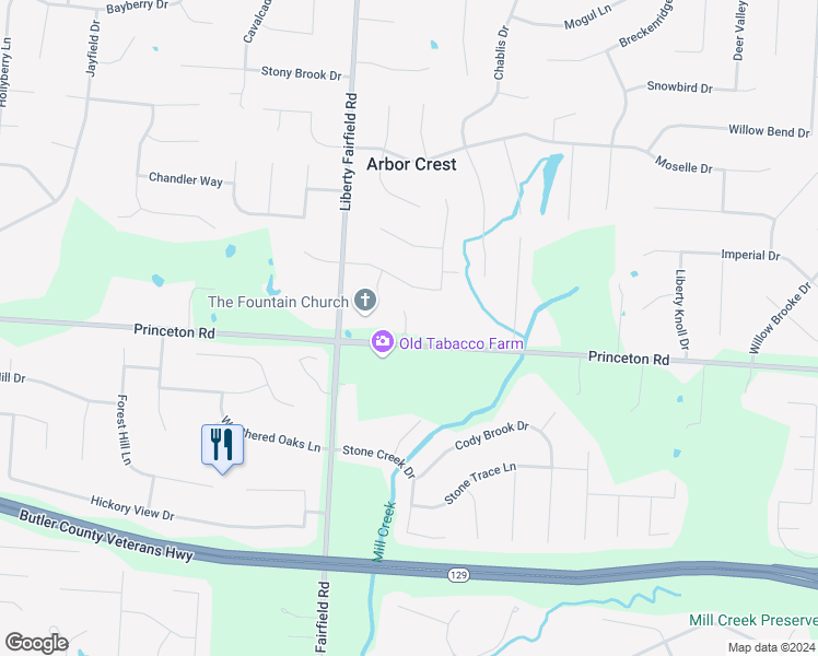 map of restaurants, bars, coffee shops, grocery stores, and more near 4286 Princeton Road in Hamilton