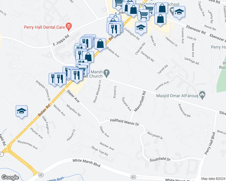 map of restaurants, bars, coffee shops, grocery stores, and more near 16 Kristal Court in Nottingham