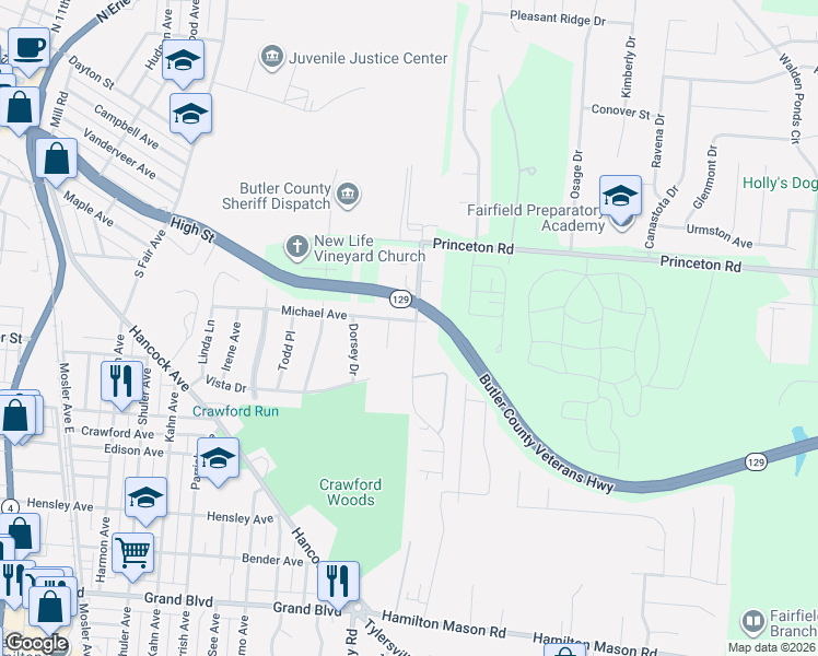 map of restaurants, bars, coffee shops, grocery stores, and more near 313 Michael Avenue in Hamilton