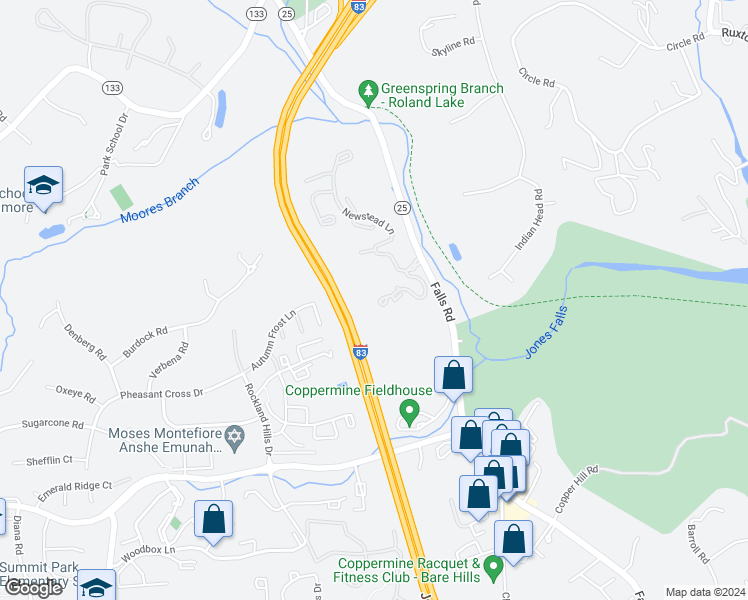 map of restaurants, bars, coffee shops, grocery stores, and more near 6700 Fairford Lane in Baltimore