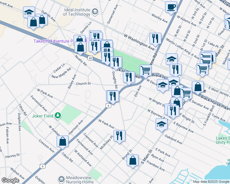 map of restaurants, bars, coffee shops, grocery stores, and more near 505 Doughty Road in Pleasantville