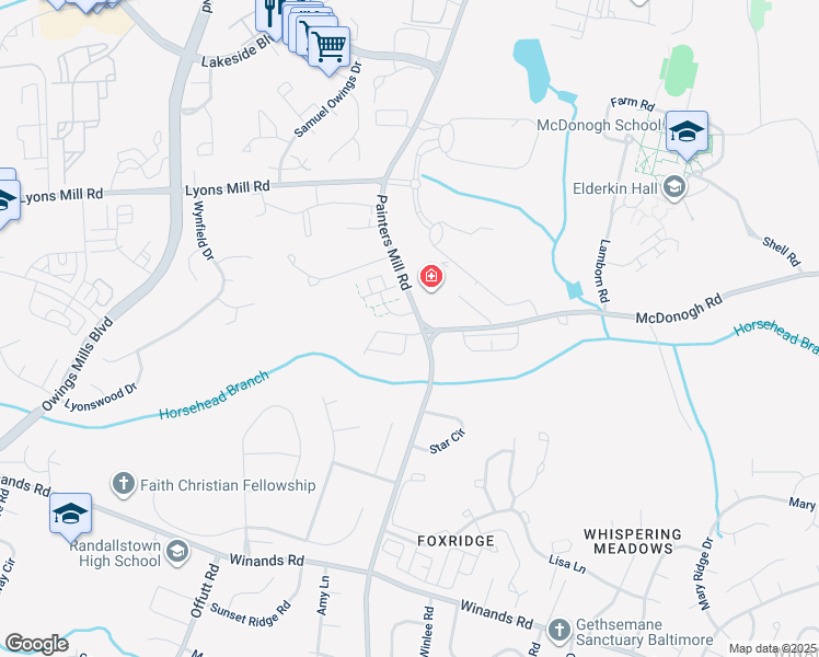 map of restaurants, bars, coffee shops, grocery stores, and more near 9104 Marlove Oaks Lane in Owings Mills