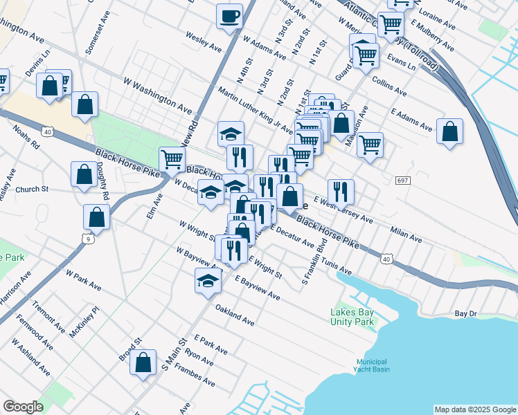 map of restaurants, bars, coffee shops, grocery stores, and more near in Pleasantville