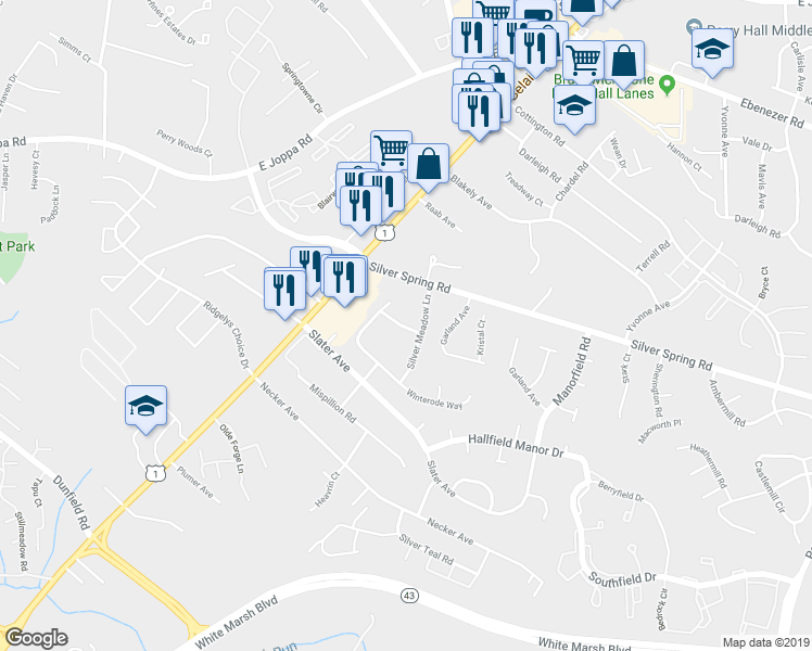 map of restaurants, bars, coffee shops, grocery stores, and more near 4206 Hollow Spring Lane in Nottingham
