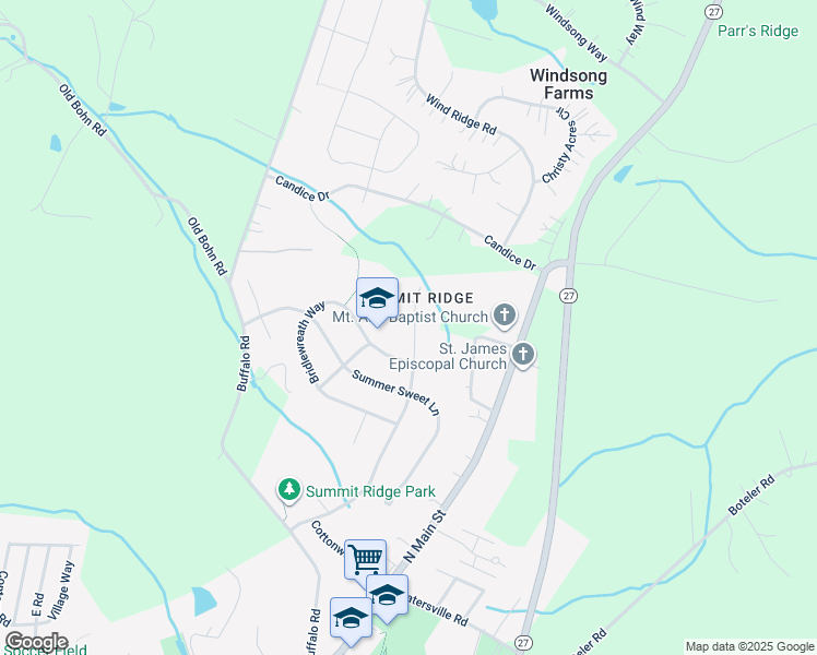 map of restaurants, bars, coffee shops, grocery stores, and more near 1308 Scotch Heather Avenue in Mount Airy