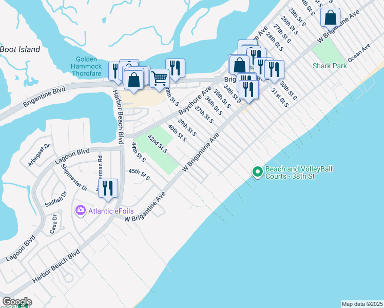 map of restaurants, bars, coffee shops, grocery stores, and more near in Brigantine