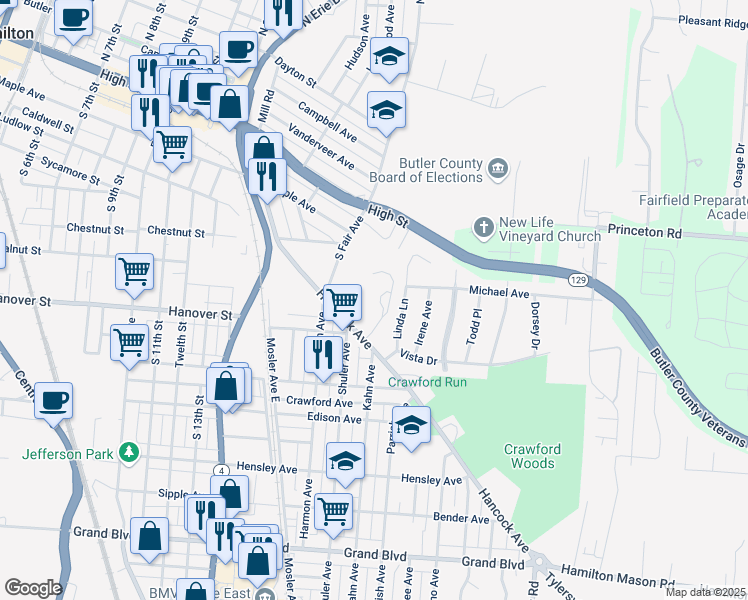map of restaurants, bars, coffee shops, grocery stores, and more near 350 Hancock Avenue in Hamilton