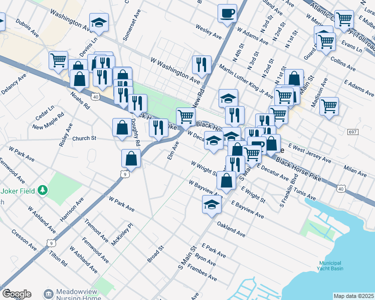 map of restaurants, bars, coffee shops, grocery stores, and more near 401 Sheffield Avenue in Pleasantville