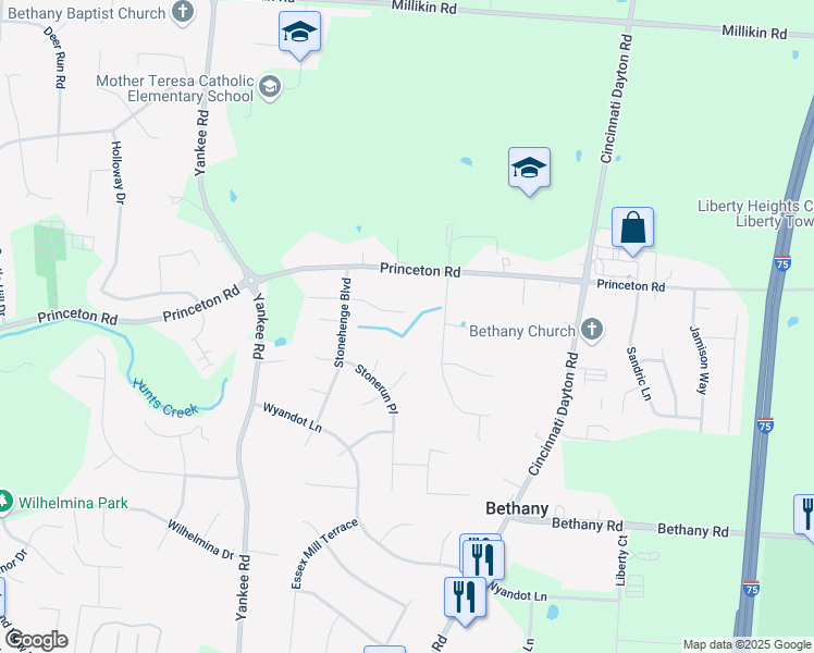 map of restaurants, bars, coffee shops, grocery stores, and more near 7329 Gem Stone Drive in Butler County