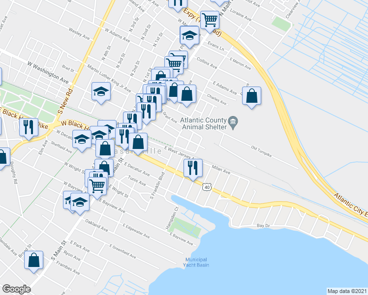 map of restaurants, bars, coffee shops, grocery stores, and more near 15 South Chester Avenue in Pleasantville