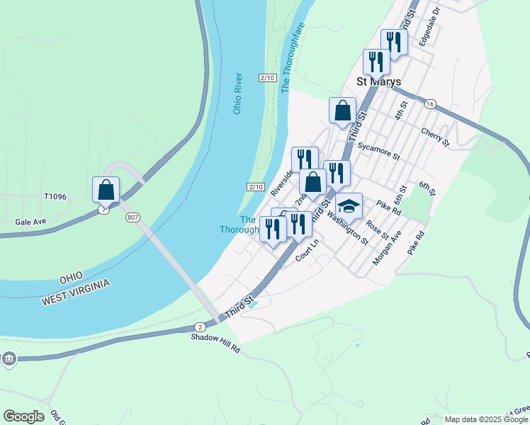 map of restaurants, bars, coffee shops, grocery stores, and more near 101 Lafayette Street in Saint Marys