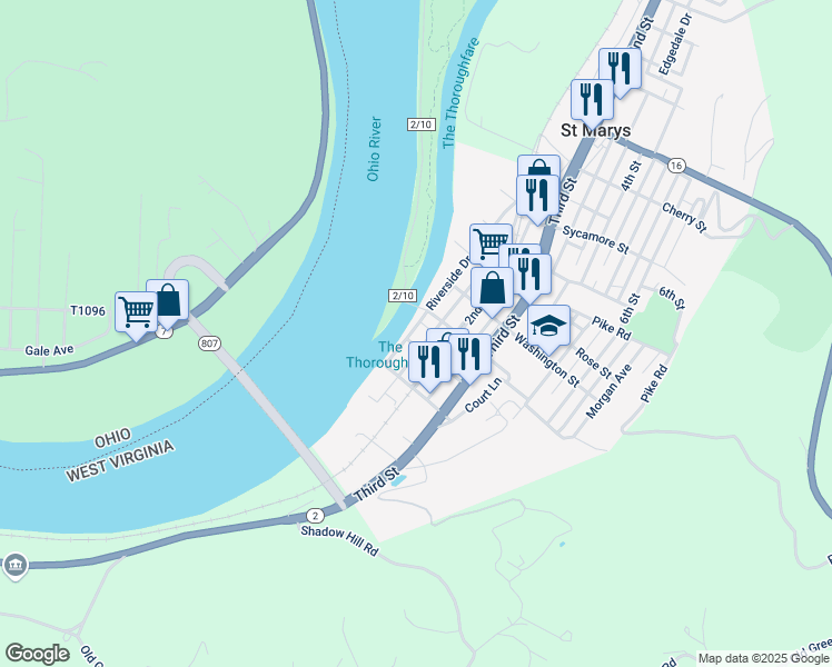 map of restaurants, bars, coffee shops, grocery stores, and more near 101 Lafayette Street in Saint Marys