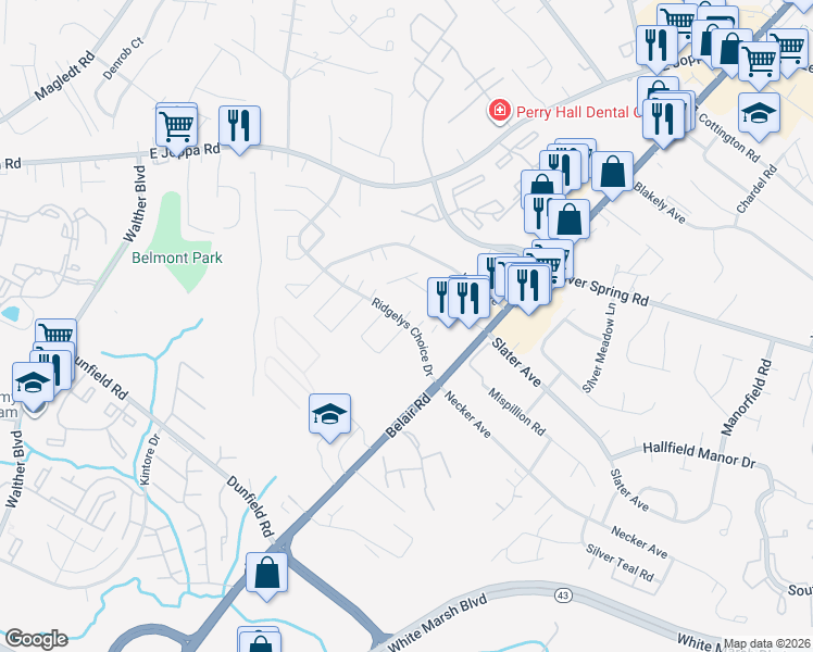 map of restaurants, bars, coffee shops, grocery stores, and more near 8649 Ridgelys Choice Drive in Nottingham