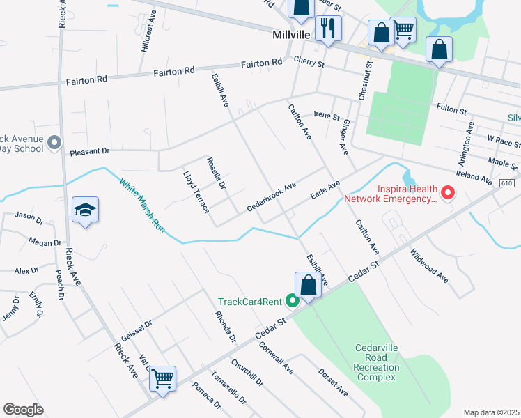 map of restaurants, bars, coffee shops, grocery stores, and more near 373 Paula Terrace in Millville