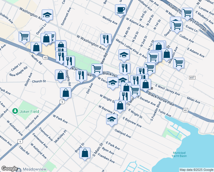 map of restaurants, bars, coffee shops, grocery stores, and more near 200 Sheffield Avenue in Pleasantville