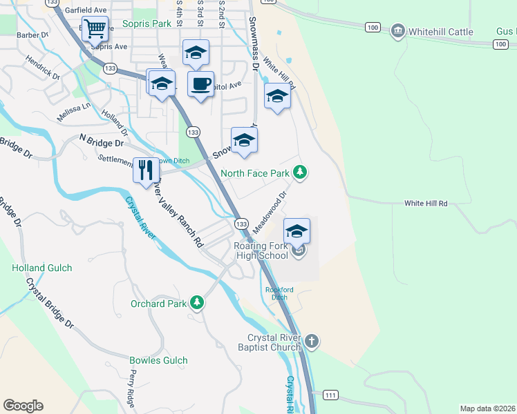 map of restaurants, bars, coffee shops, grocery stores, and more near 89 Meadowood Drive in Carbondale