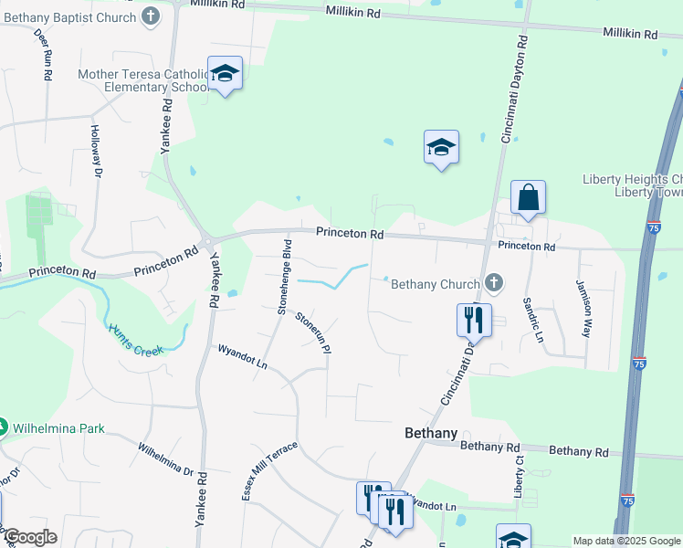 map of restaurants, bars, coffee shops, grocery stores, and more near 7329 Gem Stone Drive in Butler County