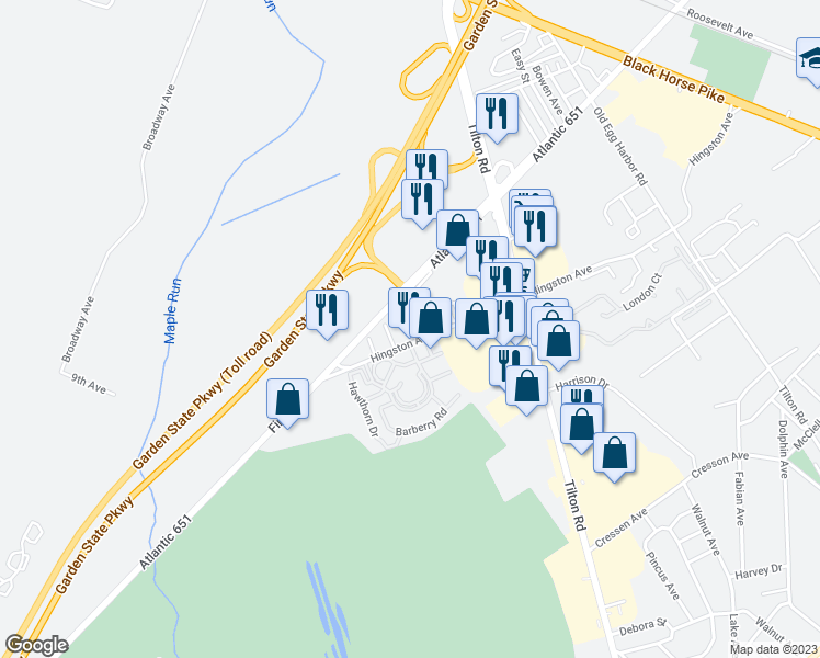 map of restaurants, bars, coffee shops, grocery stores, and more near 3158 Hingston Avenue in Egg Harbor Township