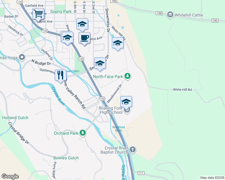 map of restaurants, bars, coffee shops, grocery stores, and more near 89 Meadowood Drive in Carbondale