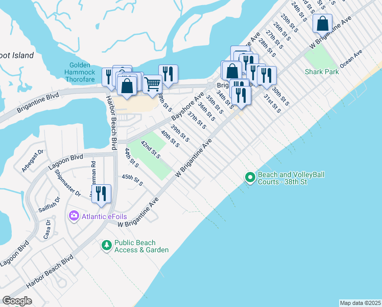 map of restaurants, bars, coffee shops, grocery stores, and more near in Brigantine