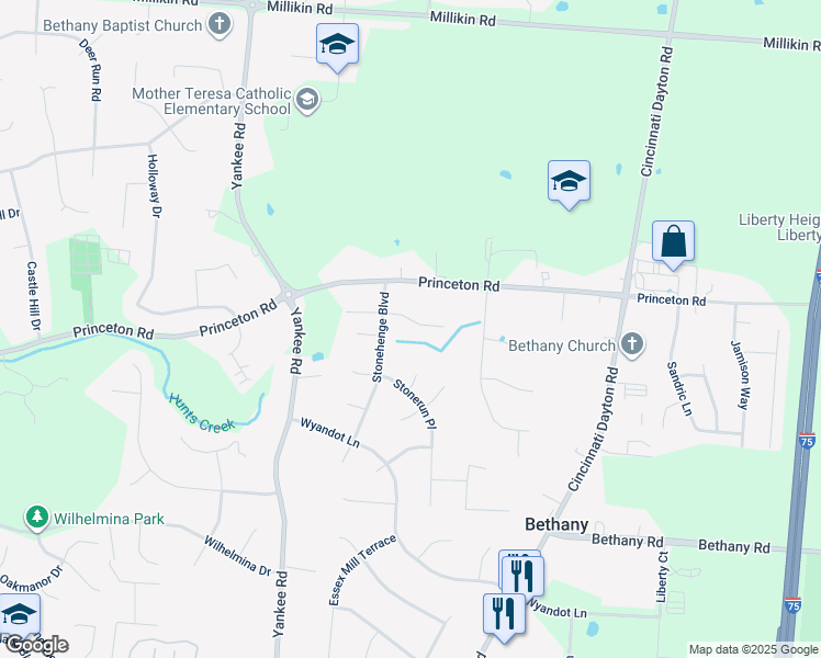map of restaurants, bars, coffee shops, grocery stores, and more near 7295 Gem Stone Drive in Butler County
