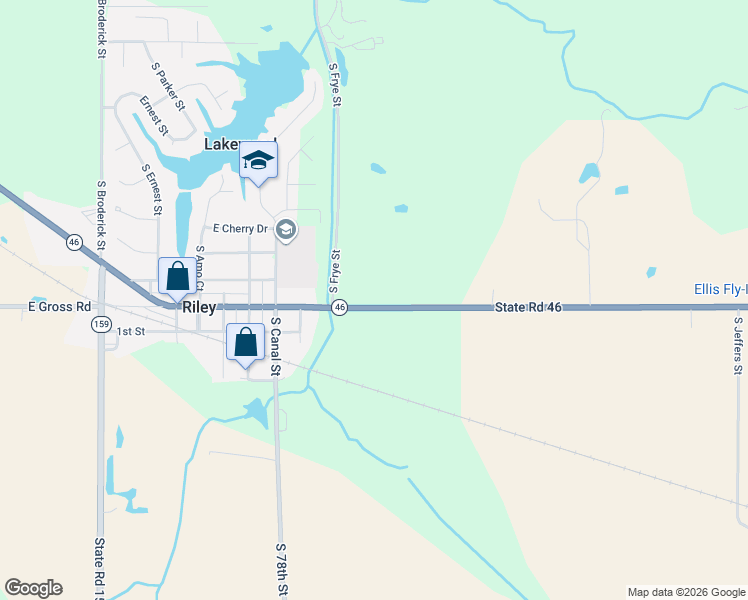 map of restaurants, bars, coffee shops, grocery stores, and more near 8015 State Road 46 in Terre Haute