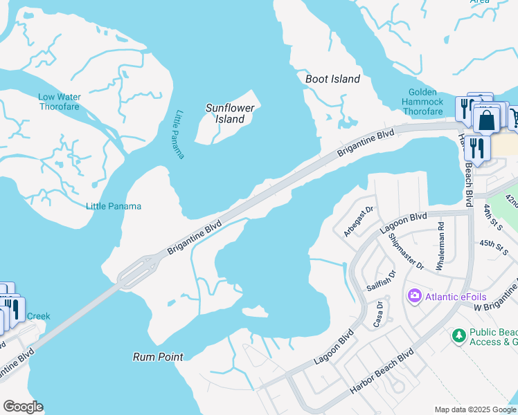 map of restaurants, bars, coffee shops, grocery stores, and more near 4628 Atlantic Brigantine Boulevard in Brigantine