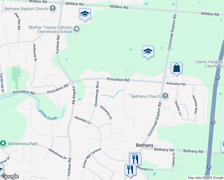 map of restaurants, bars, coffee shops, grocery stores, and more near 7329 Gem Stone Drive in Butler County